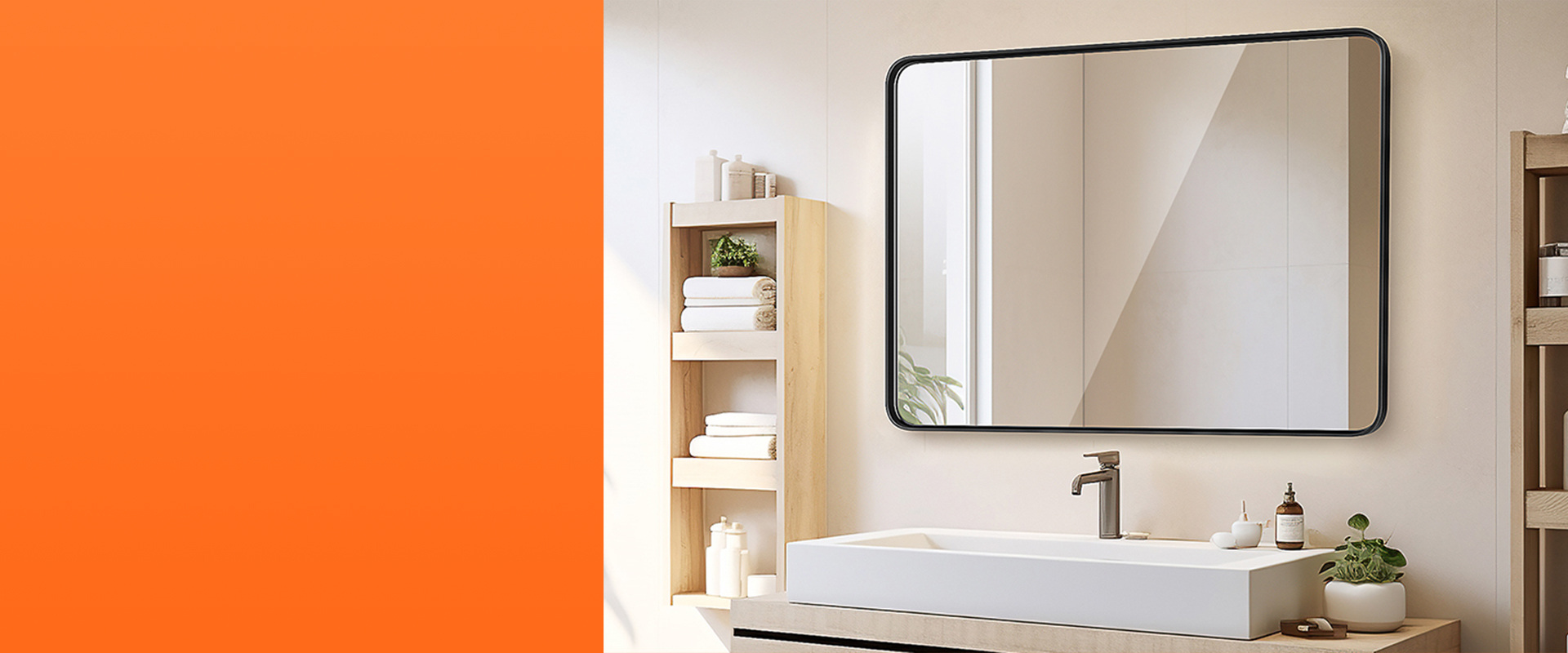 Modern Rectangular Bathroom Mirror with Black Frame Installation