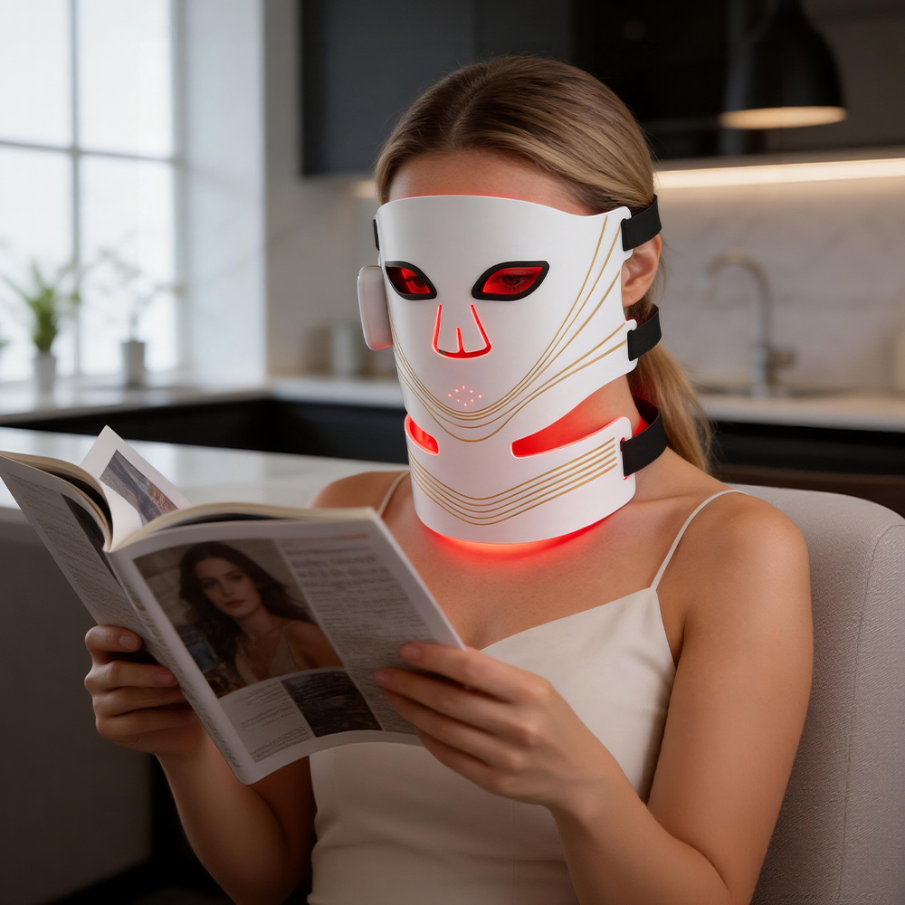 High Quality Wireless 4 Color LED Facial Mask Cordless Portable Personal Skincare Device with Neck Coverage 408 Light Cores