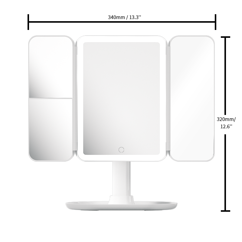 DM405 Tri-fold Lighted Makeup Mirror with Storage