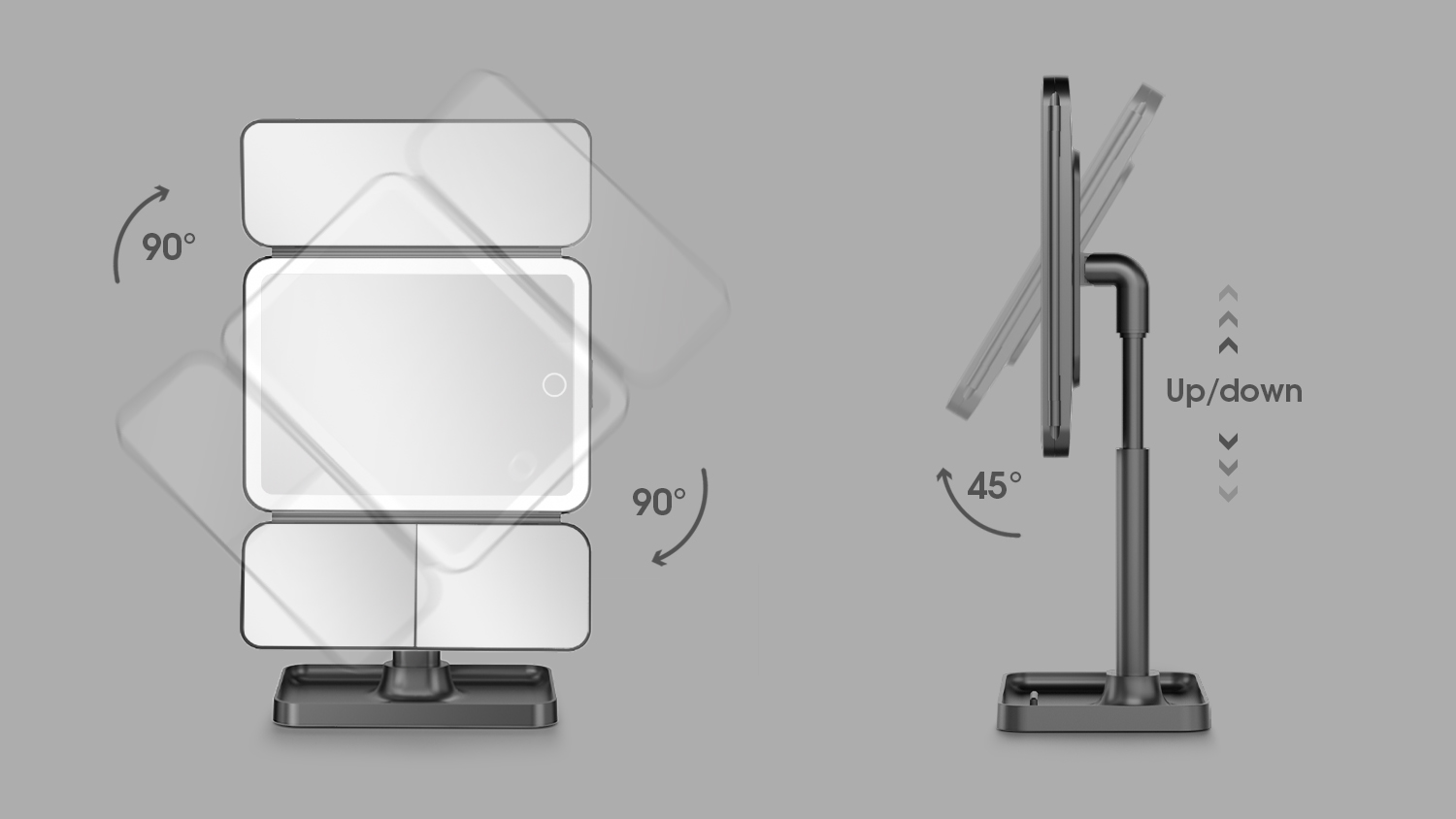 DM405 ultra thin Tri-fold Lighted Makeup Mirror with Storage
