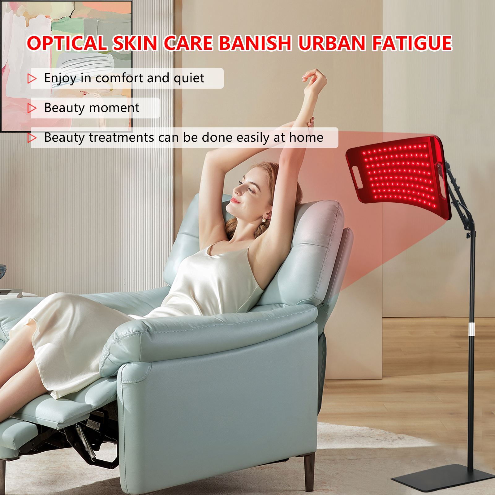 Angle Adjustable Standing Hand Held Red Light Therapy LED Lamp with US Plug for Face Leg Knee Back Pain Relief-Home Use