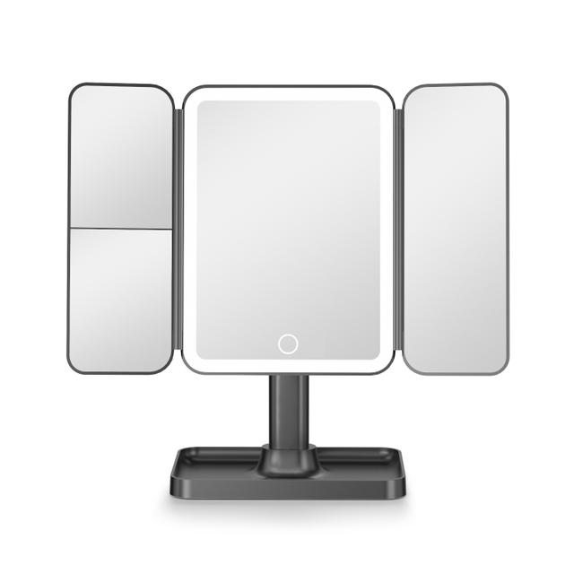 DM405 ultra thin Tri-fold Lighted Makeup Mirror with Storage