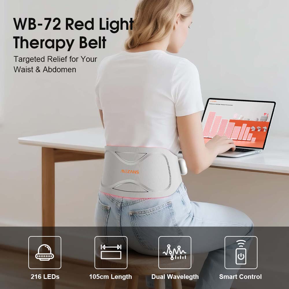 Smart Infrared Red Light Therapy Belt, 660nm & 850nm LEDs, Adjustable 10–40Hz Frequency for Waist Pain Relief and Muscle Relaxation