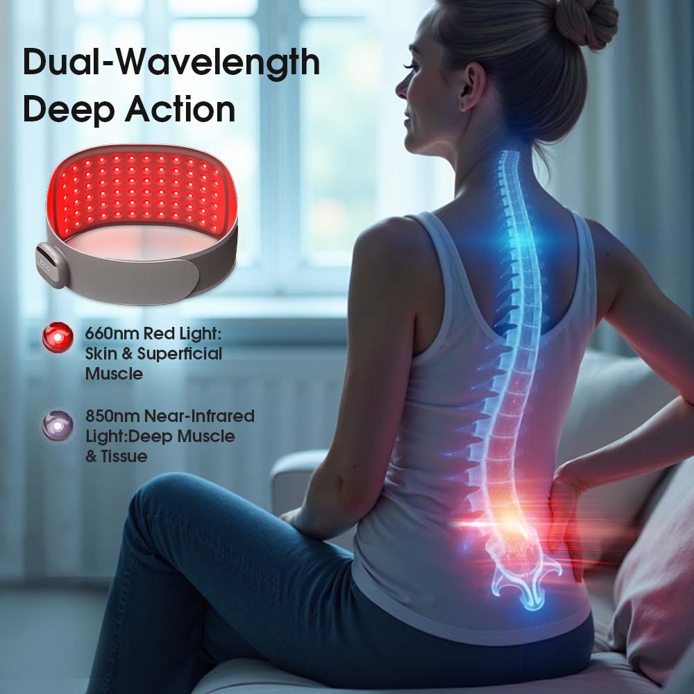 Smart Infrared Red Light Therapy Belt, 660nm & 850nm LEDs, Adjustable 10–40Hz Frequency for Waist Pain Relief and Muscle Relaxation